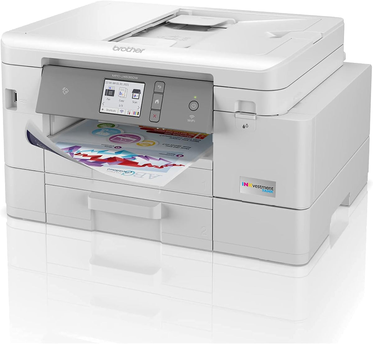 Color Inkjet Printer with NFC, Auto 2-Sided Printing, Print Scan Copy Fax, Wireless, White W18717