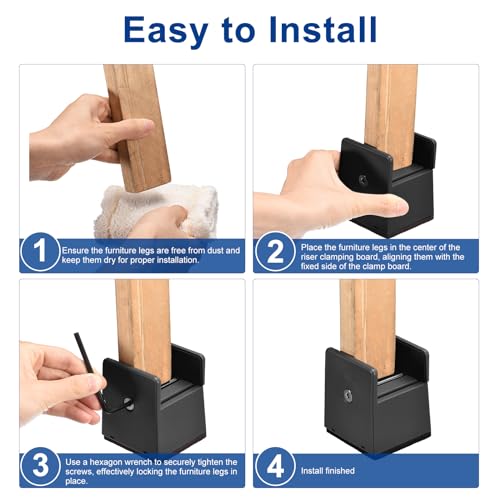 Black 4Pcs Furniture Risers with Adjustable Screw Clamp Q8736