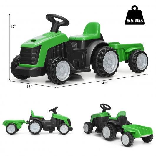 Electric Kids Ride on Tractor with Trailer Green E526729