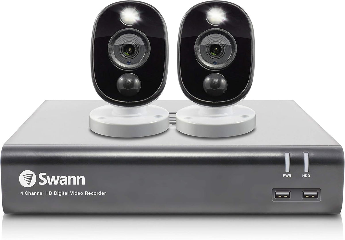 4 Channel 2 Cameras Wired CCTV Surveillance 1080p HD DVR 1TB HDD Weatherproof Security Camera System R27521