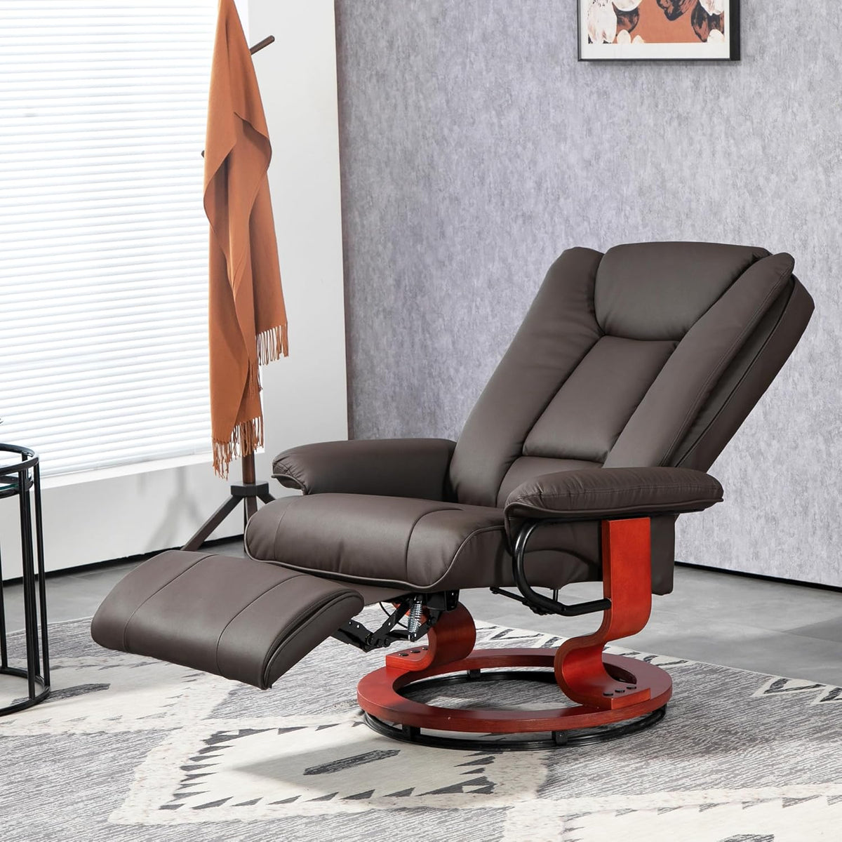 Brown PU Leather Manual Swivel Recliner Chair with Footrest M15141