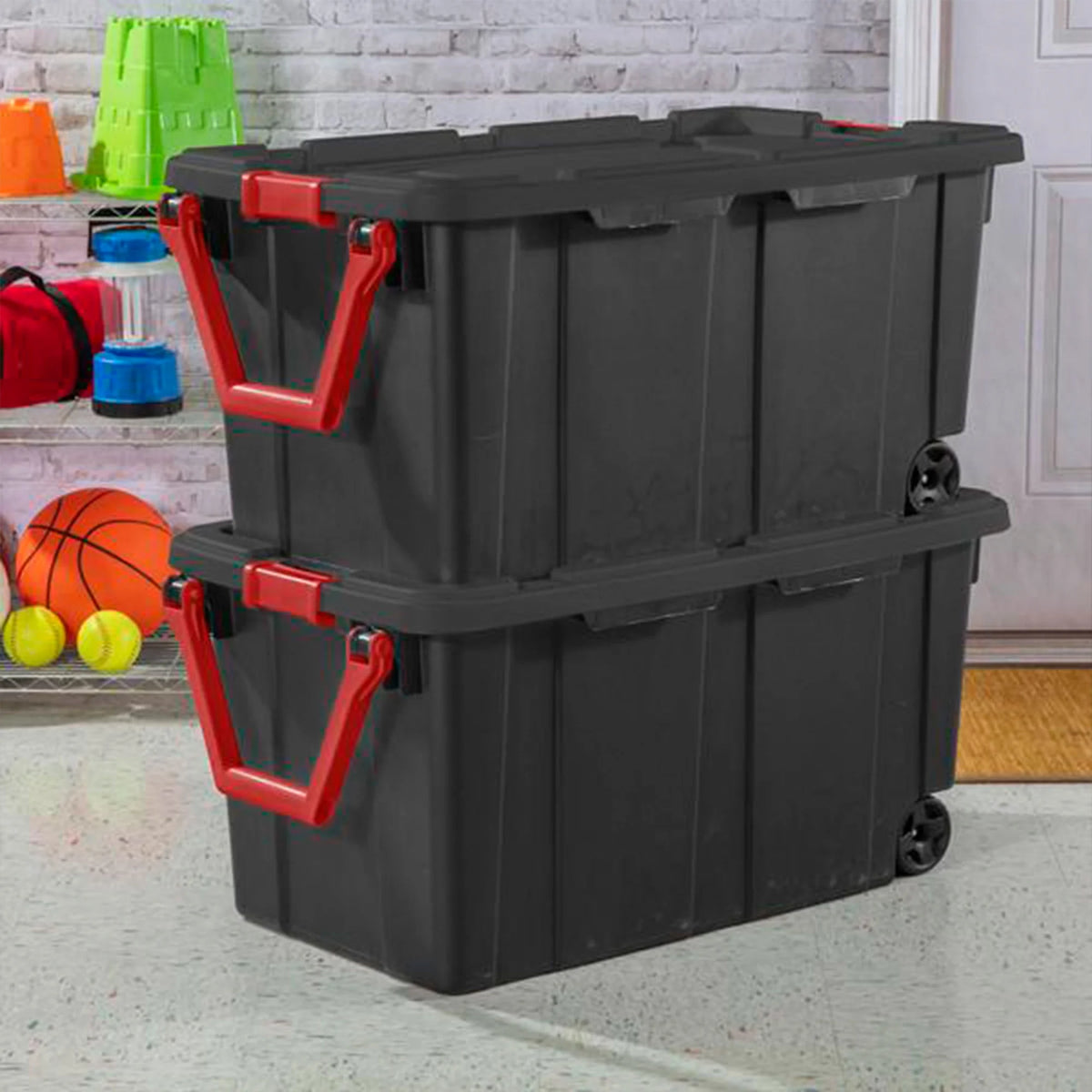 Black 8 Pack 40 Gallon Wheeled Storage Tote T75620
