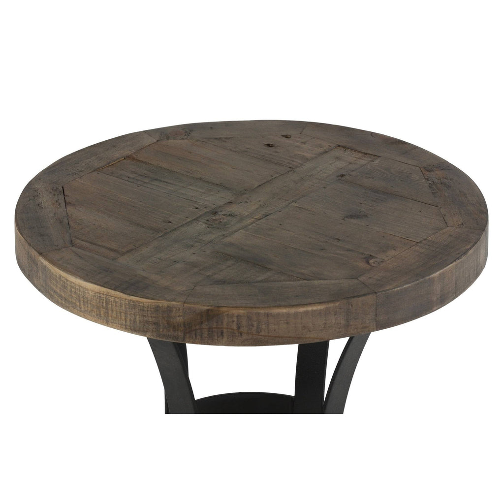 Solid Reclaimed Wood and Black Metal End Table I2882