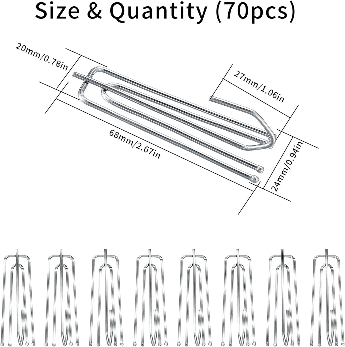 70pcs Stainless Steel Pinch Pleat Curtain Hooks T254127