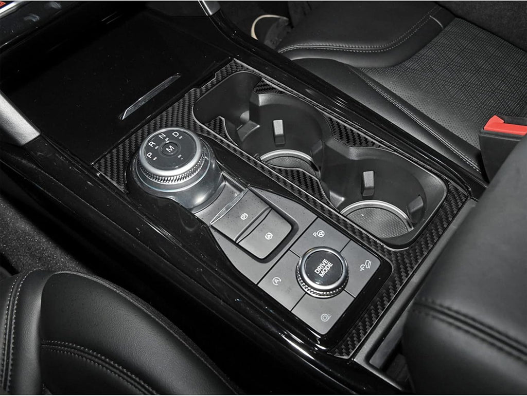 Black 5Pcs Carbon Fiber Center Console Water Cup Holder Frame Cover Trim P229586