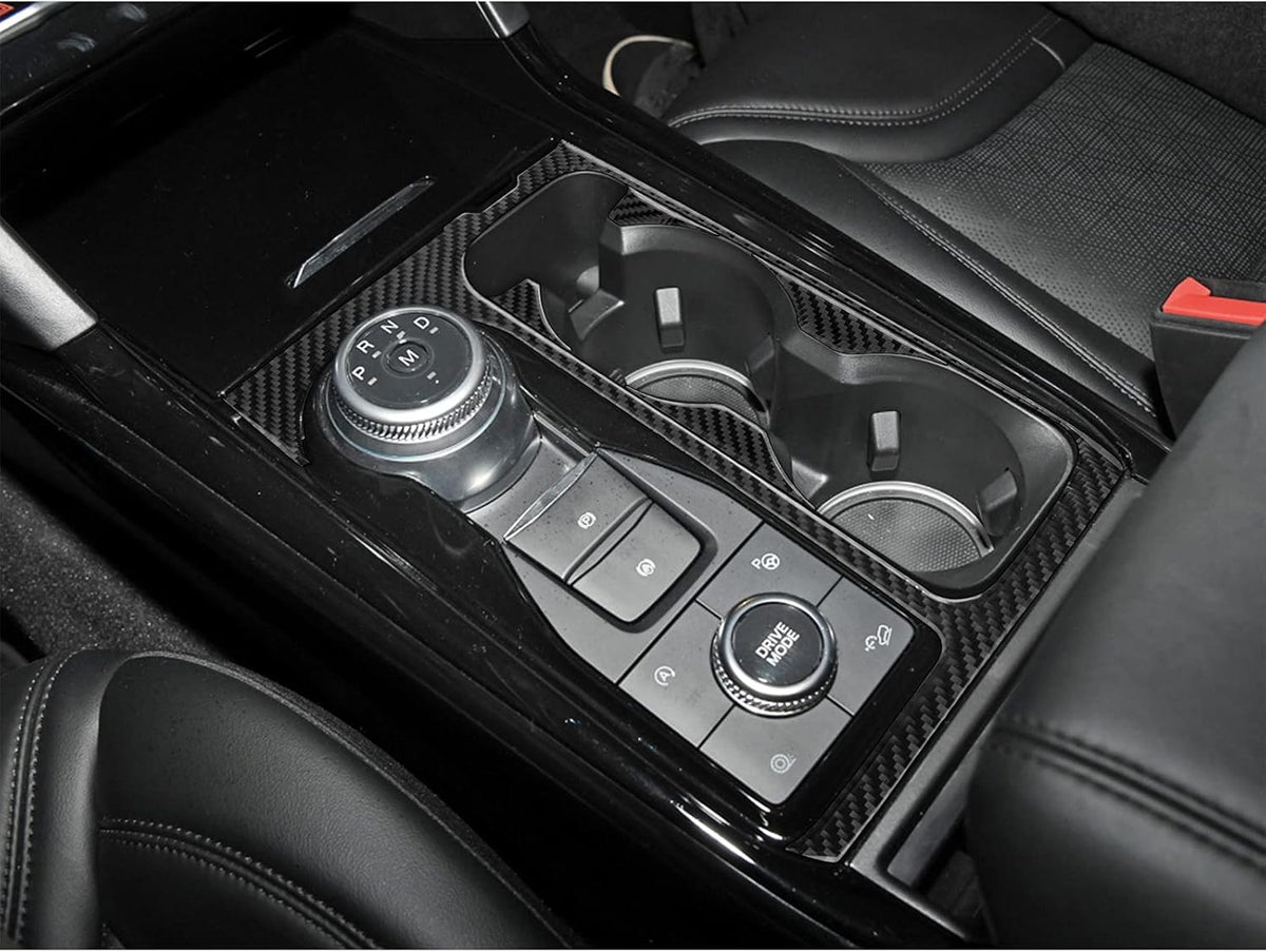 Black 5Pcs Carbon Fiber Center Console Water Cup Holder Frame Cover Trim P229586