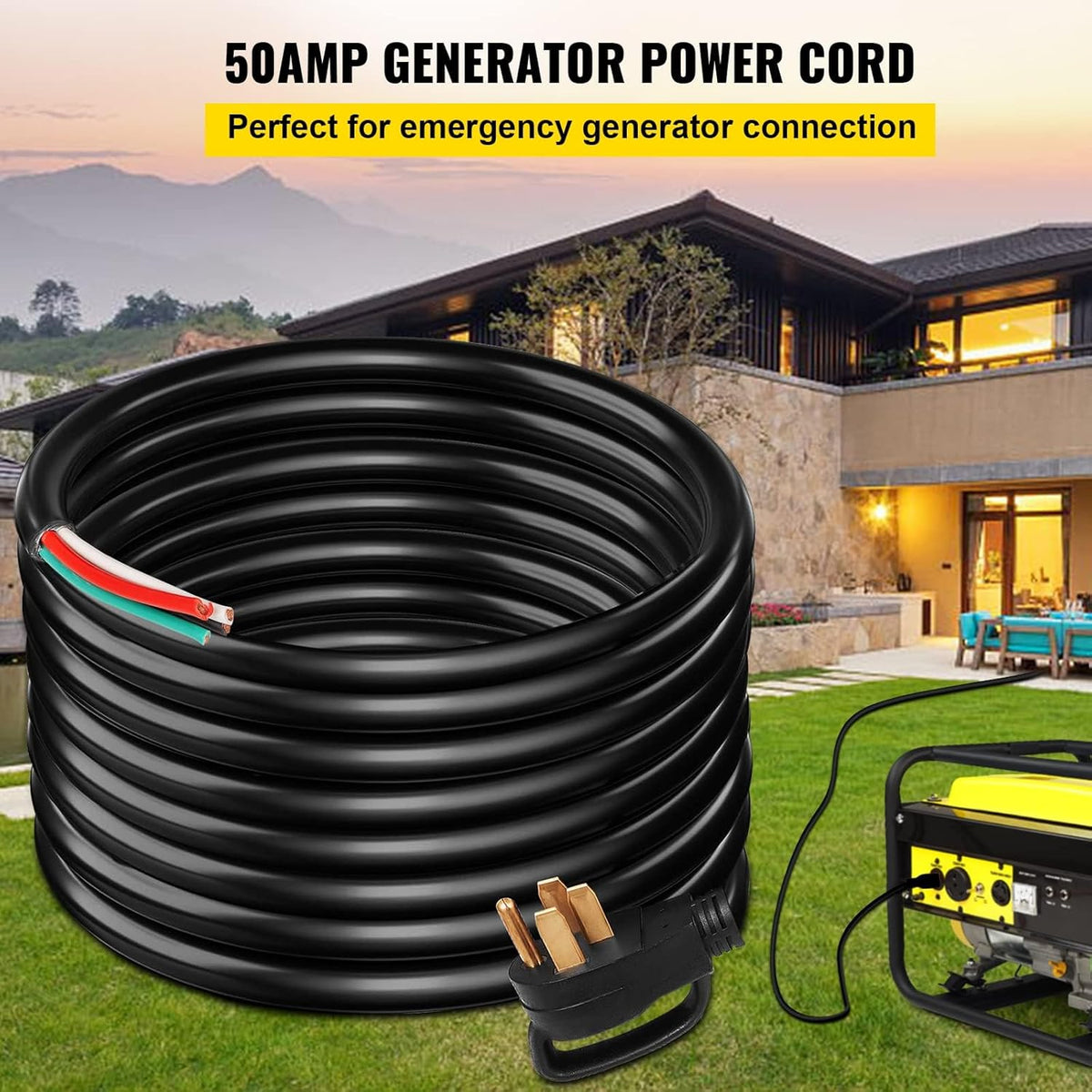 30Ft 50Amp 6 Gauge STW 6/3+8/1 Generator Extension Cord F54955