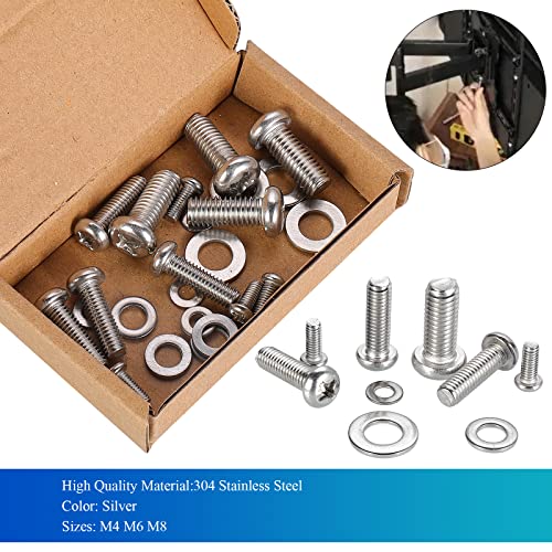 24pcs M4 M6 M8 Stainless Steel Screws Washers TV Mount Hardware Kit W81432