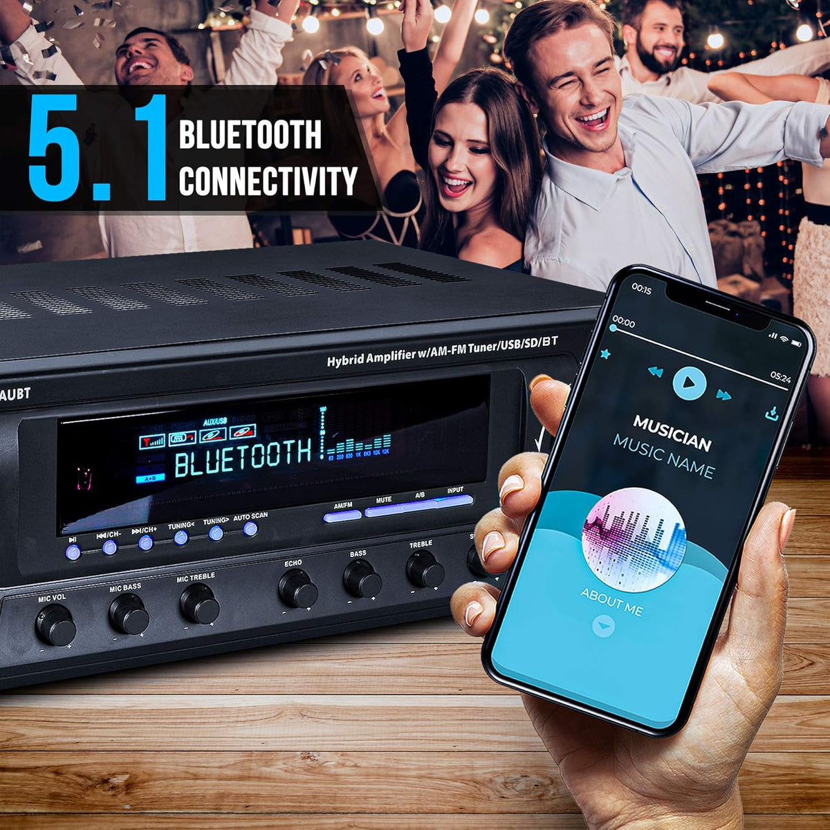 300W 4 Channel Wireless Bluetooth Audio Power Amplifier O718232