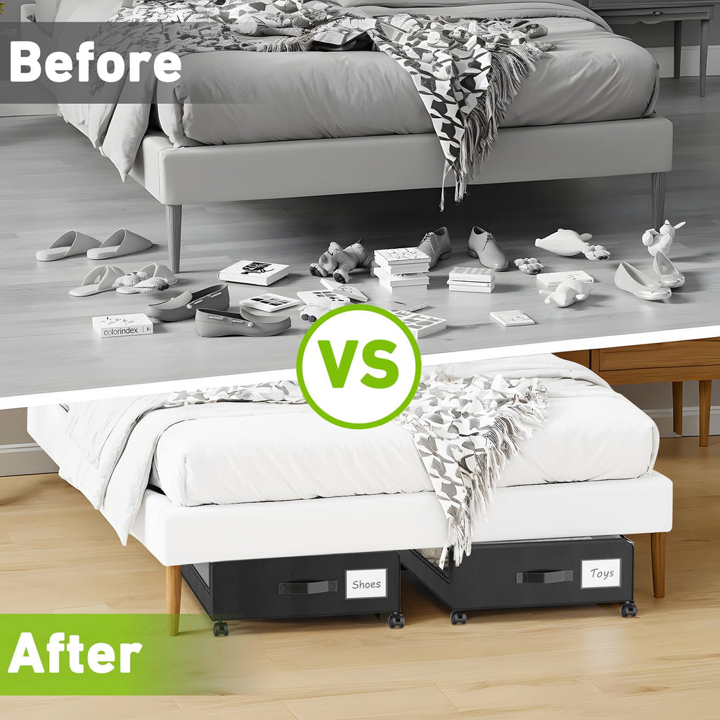 Black 2 Pack Rolling Underbed Storage Containers with Clear Lid Y268903