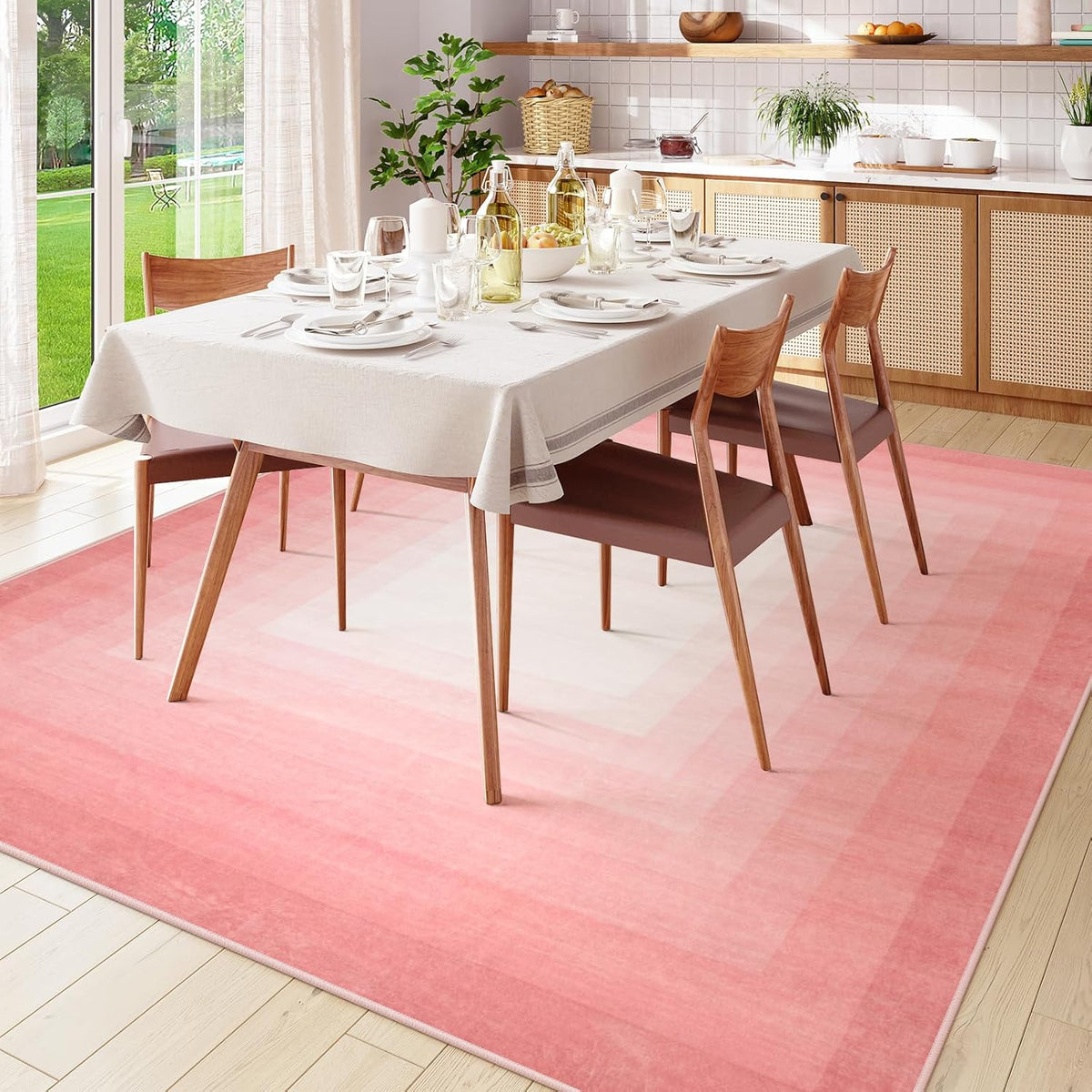 Pink Washable 8x10 Non Slip Area Rug Y57872
