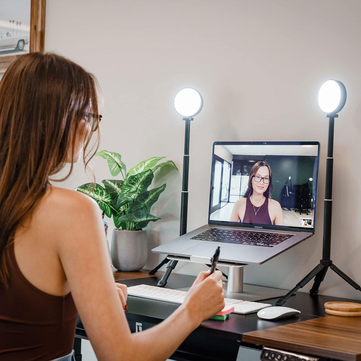 Video Conference Lighting Kit with Adjustable Brightness and Color Temperature, Stand and Mount Included F1973
