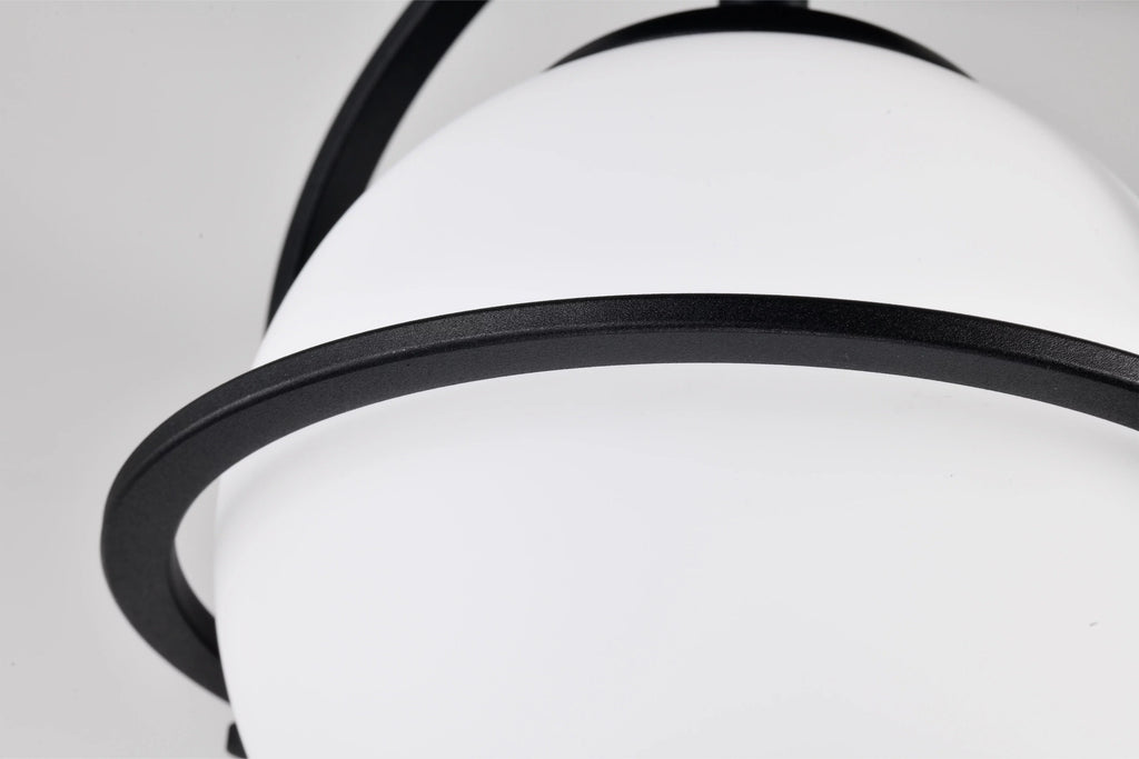 Black 1-Light Semi Flush Mount Ceiling Light with Opal Glass Shade Z63774