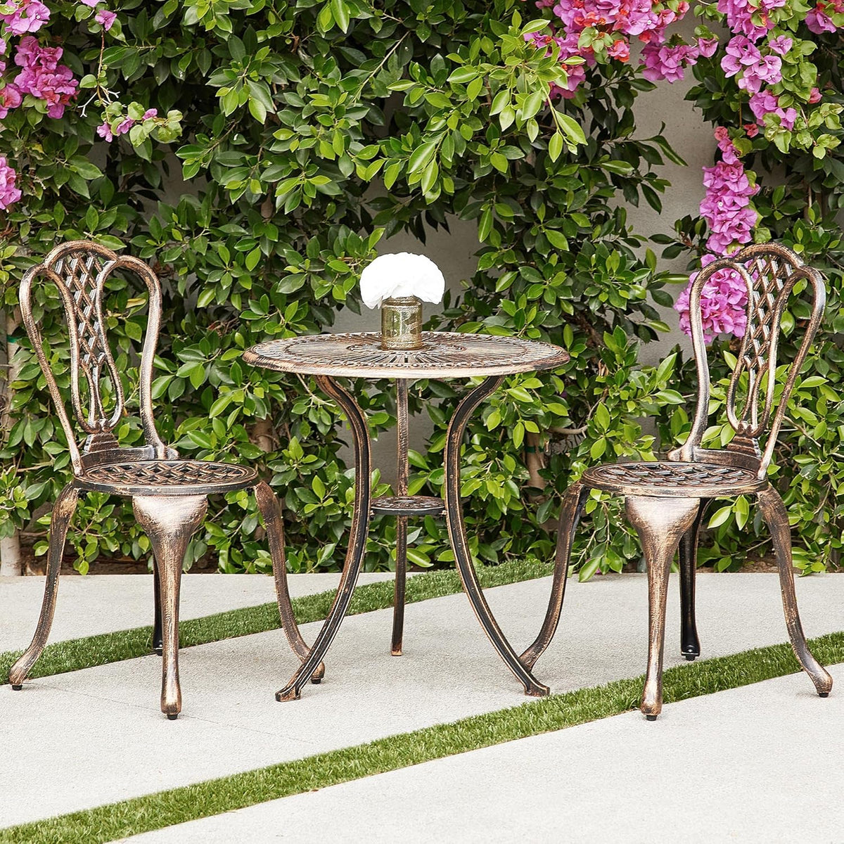 3PC Cast Aluminum Bistro Table and Chair Set C8259