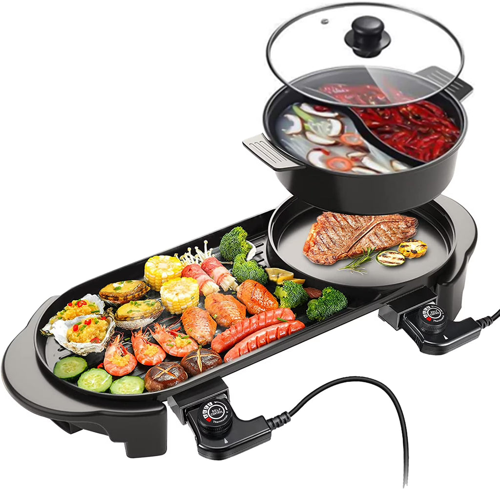 Electric Hot Pot with Grill, Removable Non-Stick Hotpot, 110V X612915