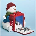Red and White Snowman Holding Gift Musical Christmas Figure with LED Lights W9771