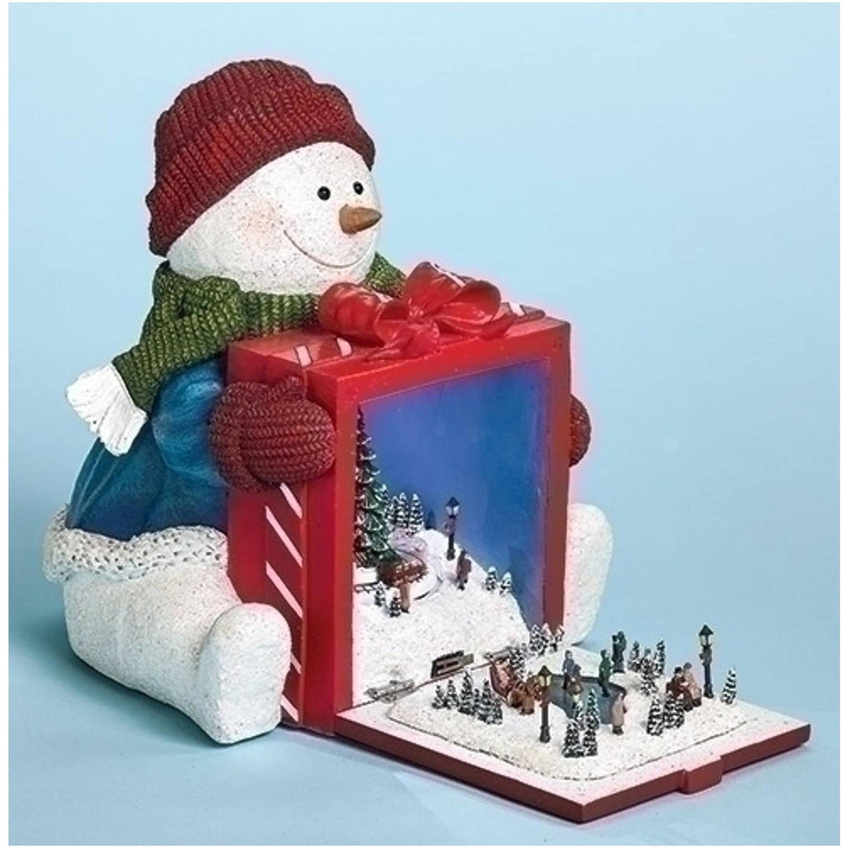 Red and White Snowman Holding Gift Musical Christmas Figure with LED Lights W9771