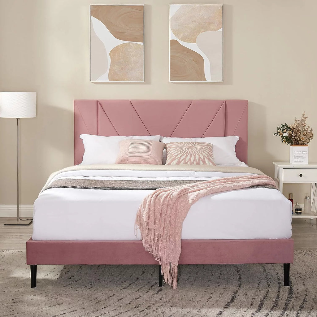 Queen Size Black Velvet Upholstered Platform Bed Frame U257563