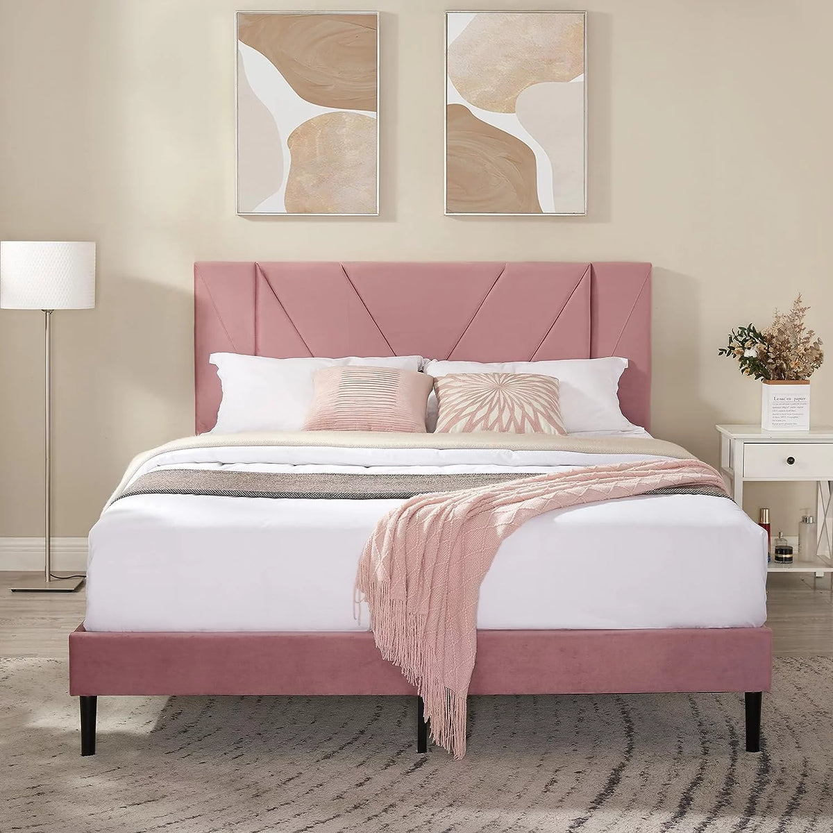 Queen Size Black Velvet Upholstered Platform Bed Frame U257563