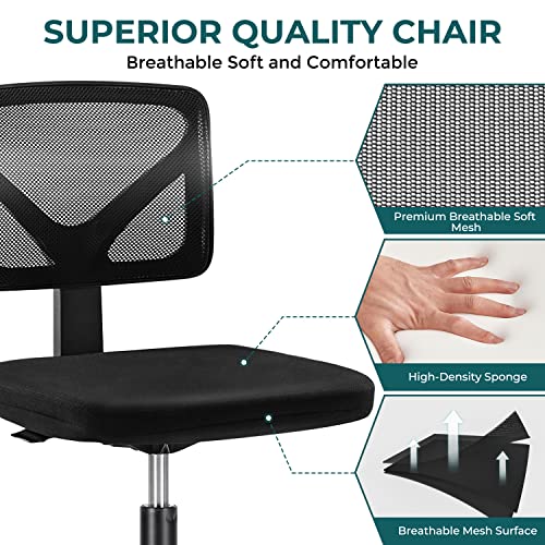 Black Ergonomic Mesh Mid Back Armless Desk Chair with Wheels K731