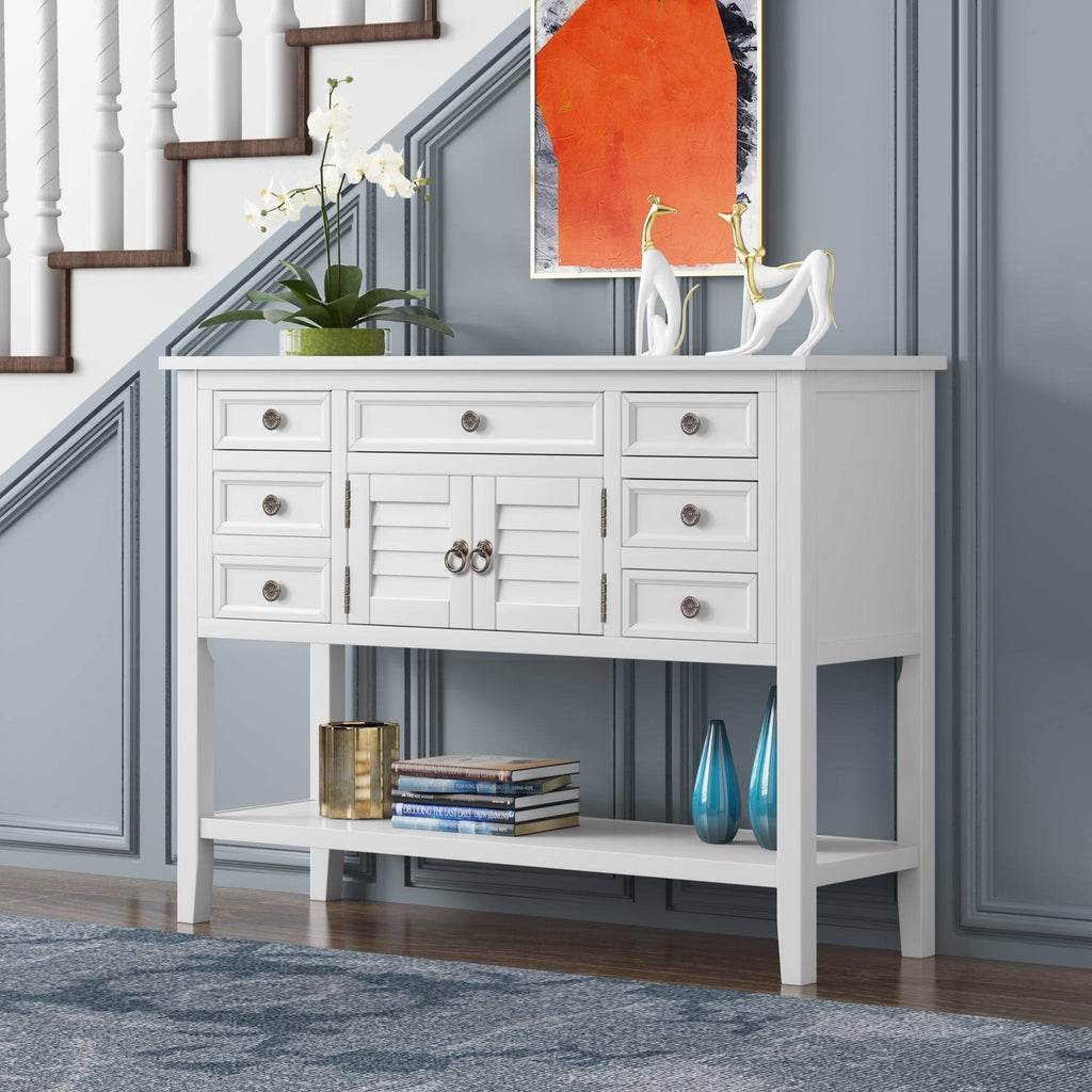 Green 7 Drawer Console Table with Cabinet E288