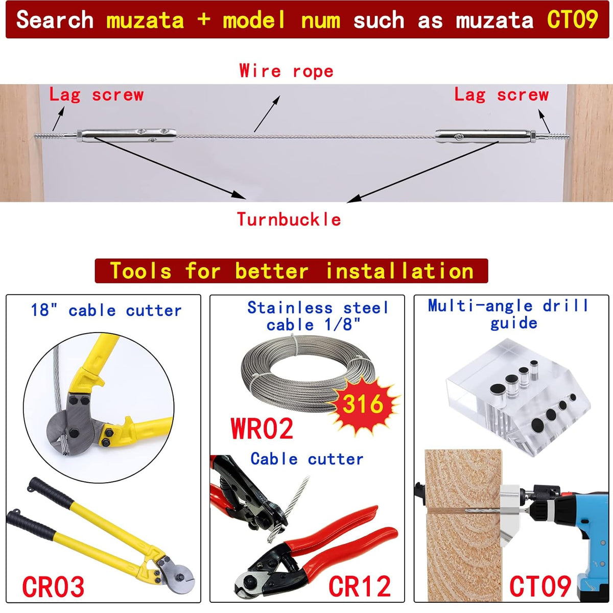 5 Pairs 1/8 T316 Stainless Steel Cable Railing Hardware Kit Q911891