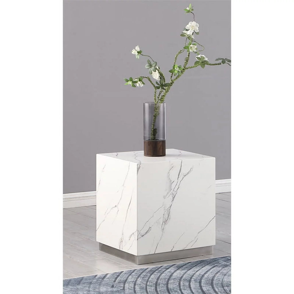 White Faux Marble Square End Table W780
