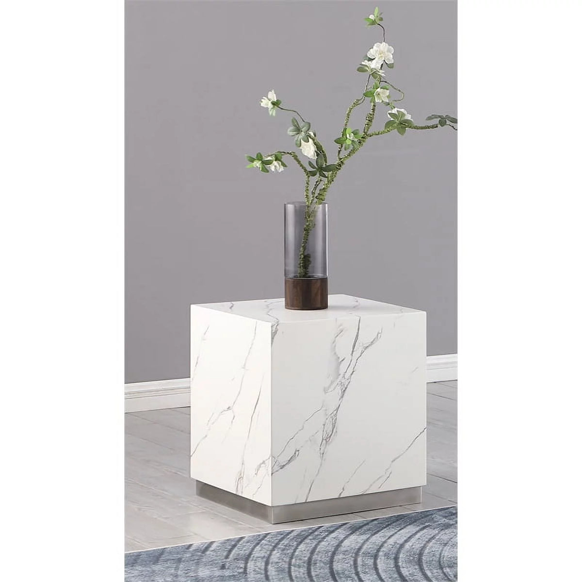 White Faux Marble Square End Table W780