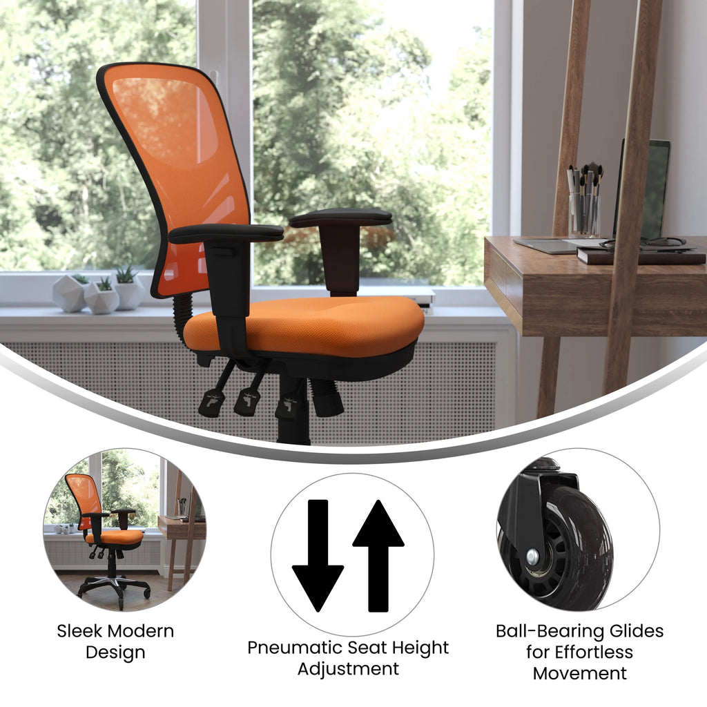 Orange Mesh Ergonomic Office Chair with Adjustable Arms K11374