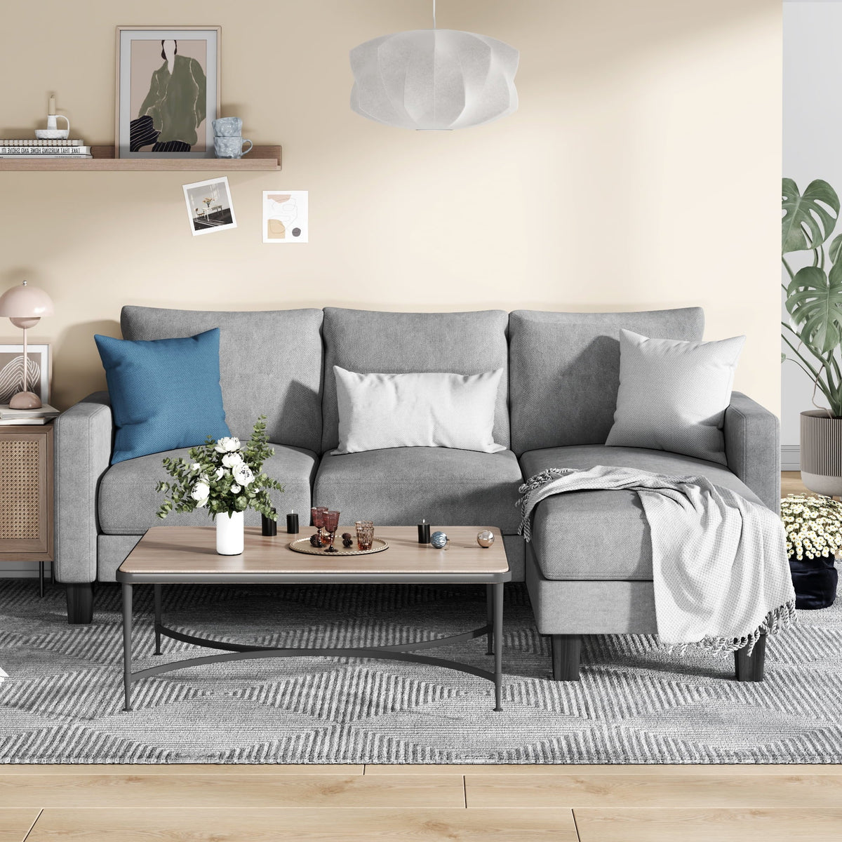 Light Gray L-Shaped Sectional Sofa T93492