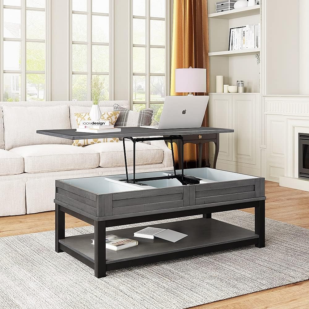 Gray Coffee Table with Drawer and Storage Shelf X231
