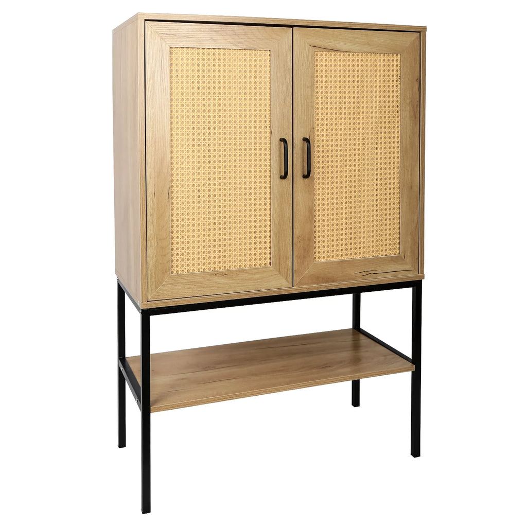 Wooden Cabinet with 2 Rattan Doors and Bottom Shelf M7105