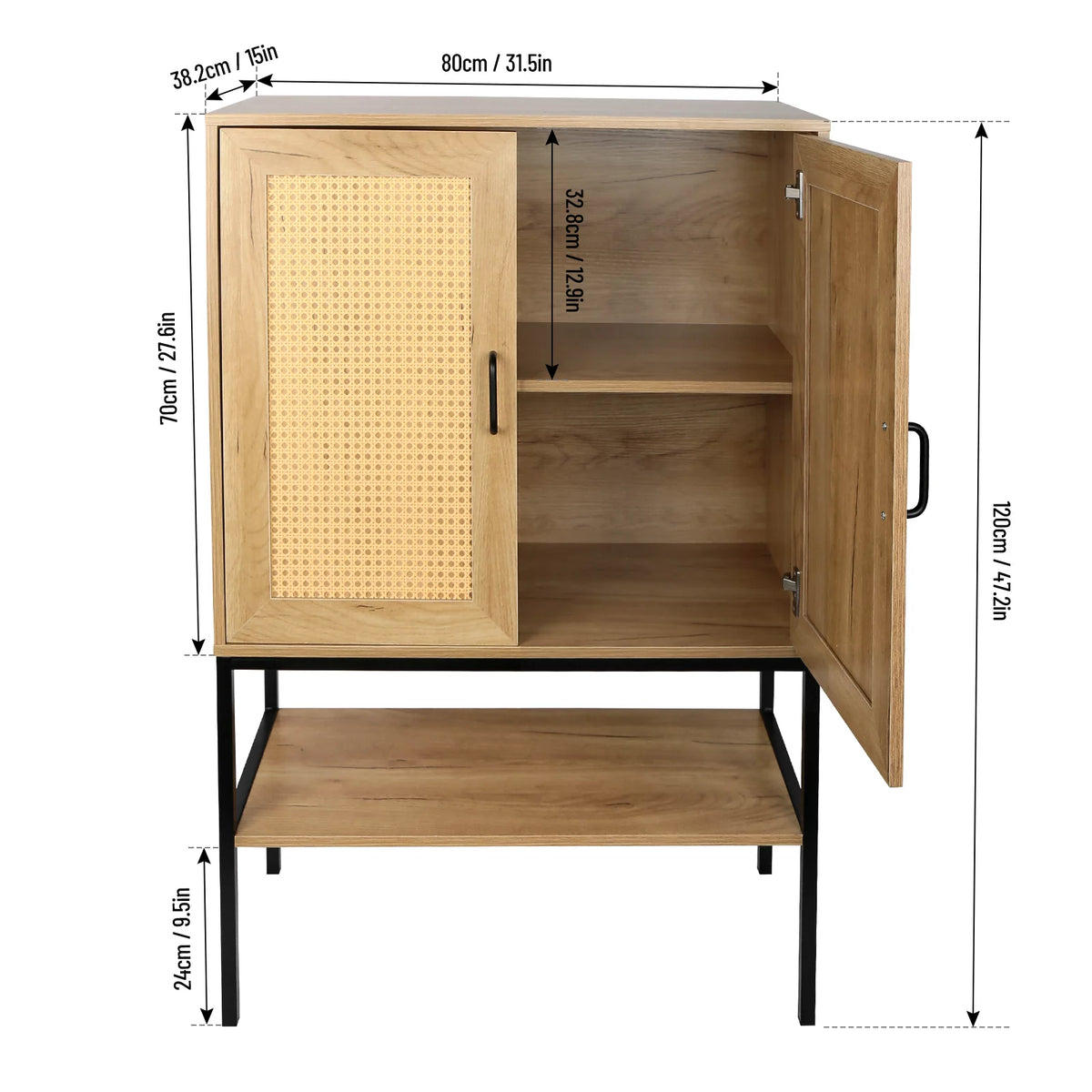 Wooden Cabinet with 2 Rattan Doors and Bottom Shelf M7105