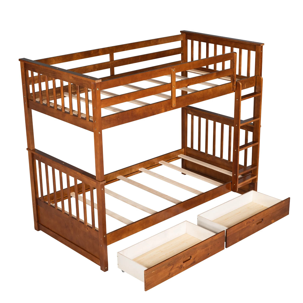 Solid Wood Twin Over Twin Bunk Beds with Storage Drawers N32140