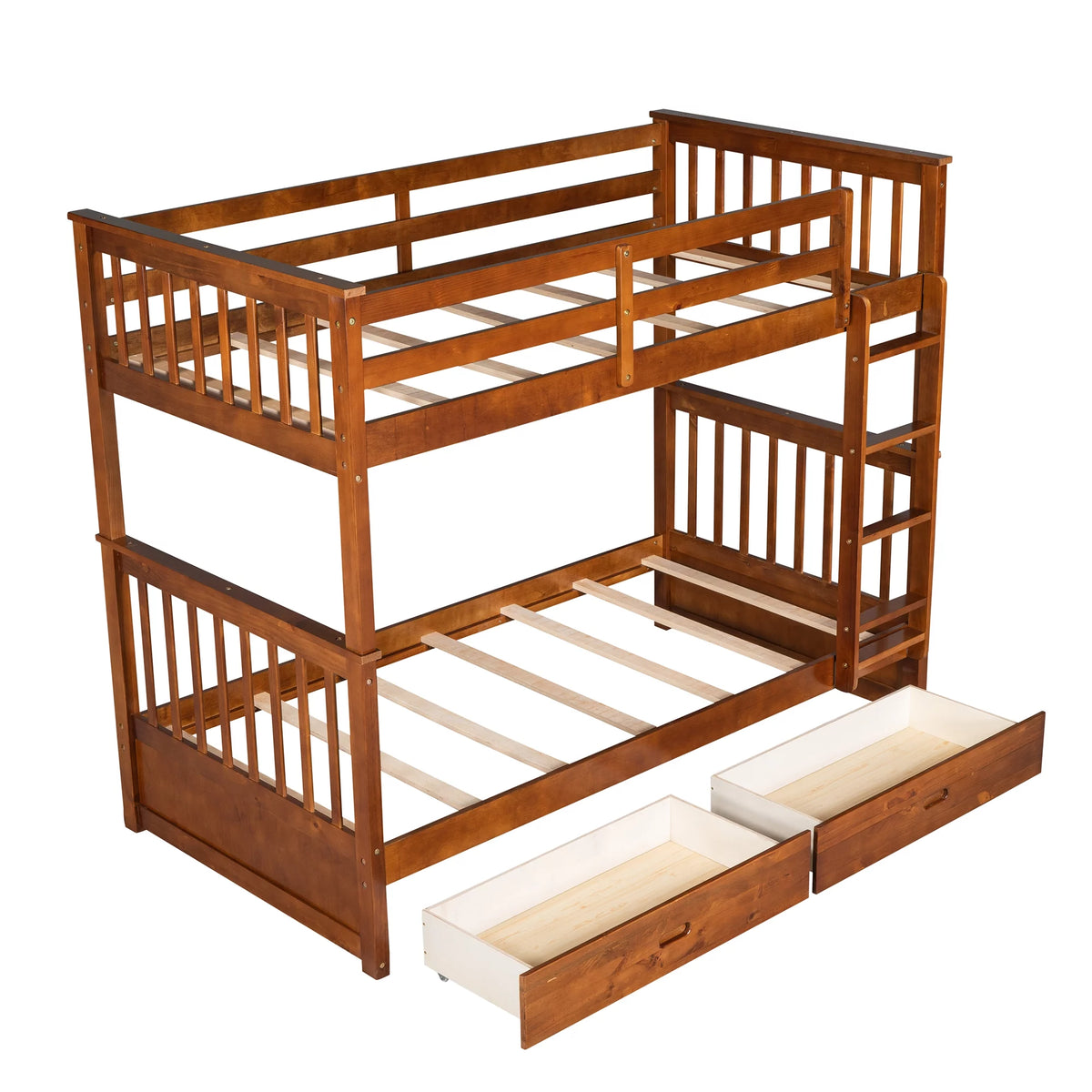 Solid Wood Twin Over Twin Bunk Beds with Storage Drawers N32140