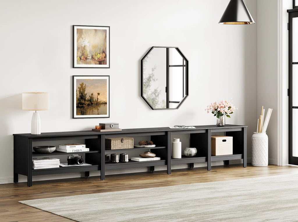 Black Wood TV Stand with 8 Storage P614375