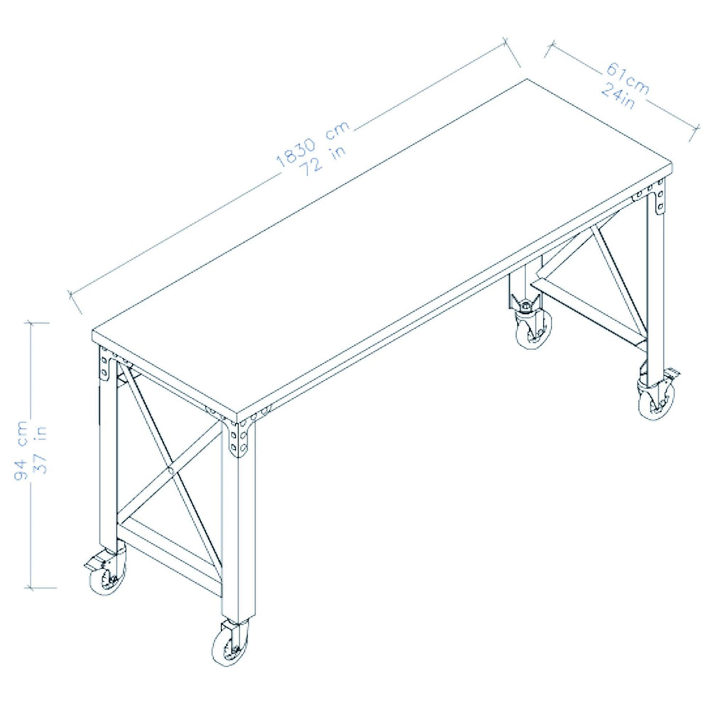 Rolling Industrial Desk with Wooden Top 46 x 24 Inches E46083