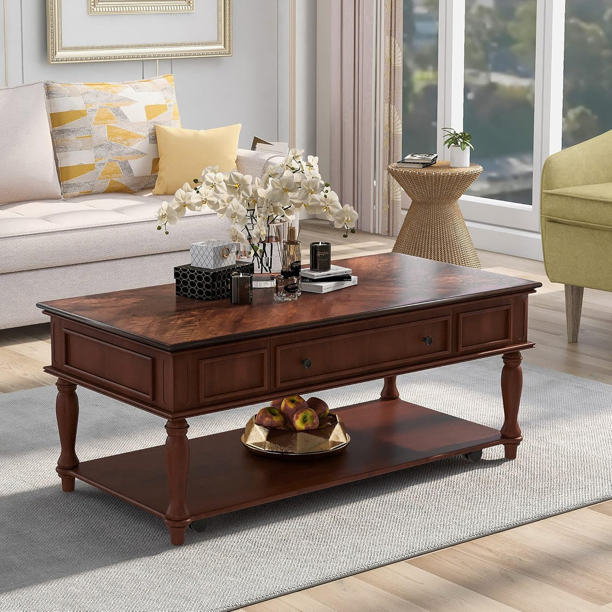 Gray Coffee Table with Drawer and Storage Shelf X231