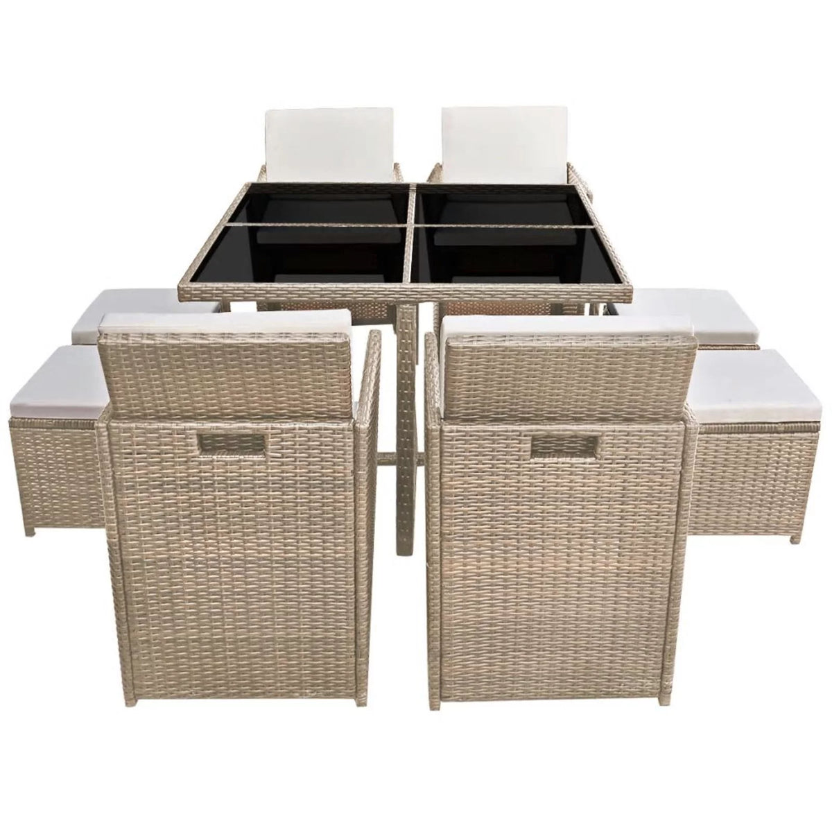 9 Piece Poly Rattan Outdoor Dining Set with Glass Top Table T557