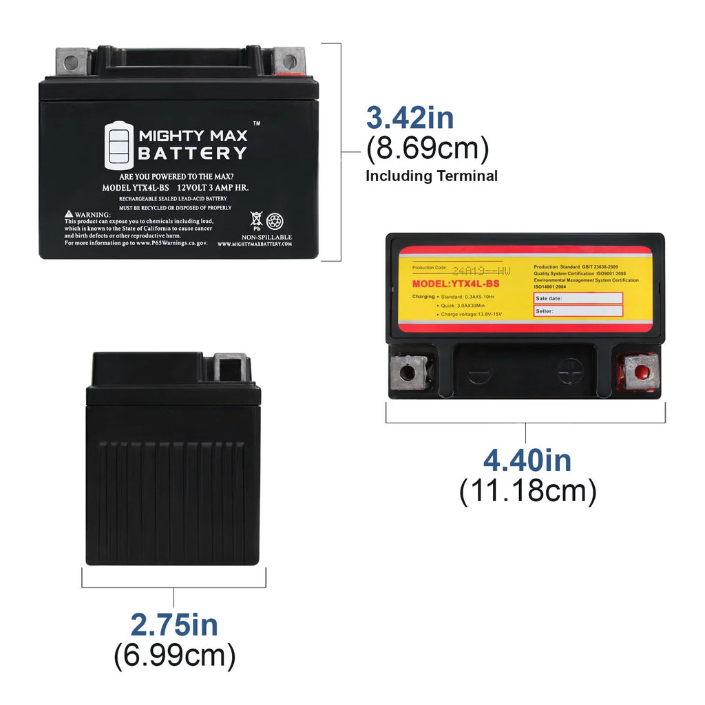 YTX4L-BS Replacement Battery + 12V 1Amp Charger R782092