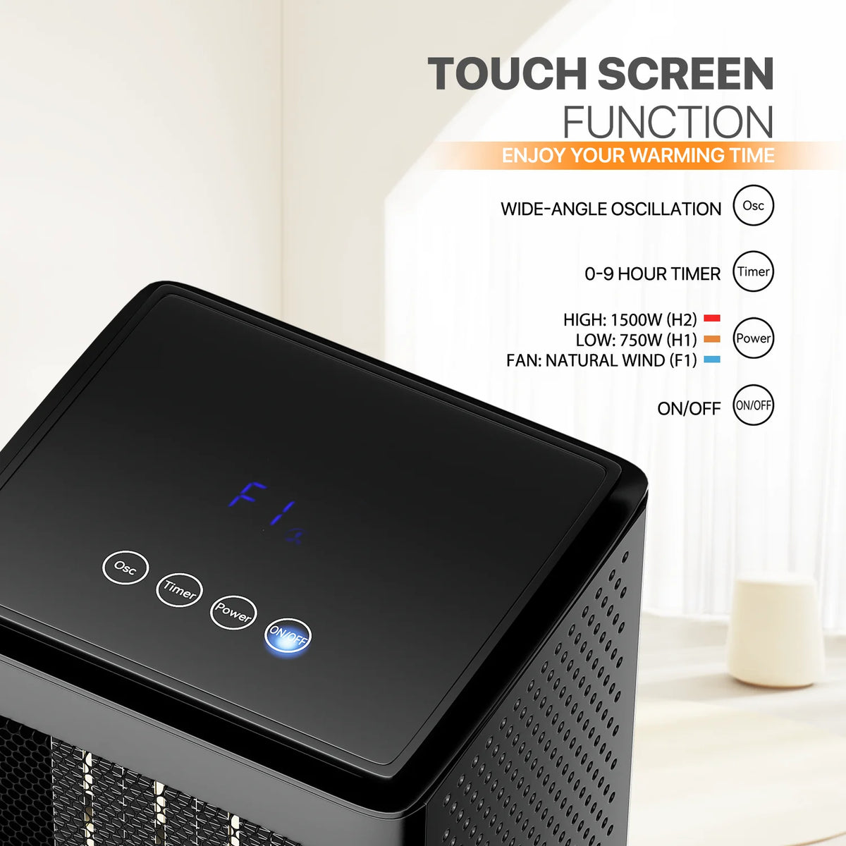 1500W PTC Portable Electric Space Heater with Timer S495