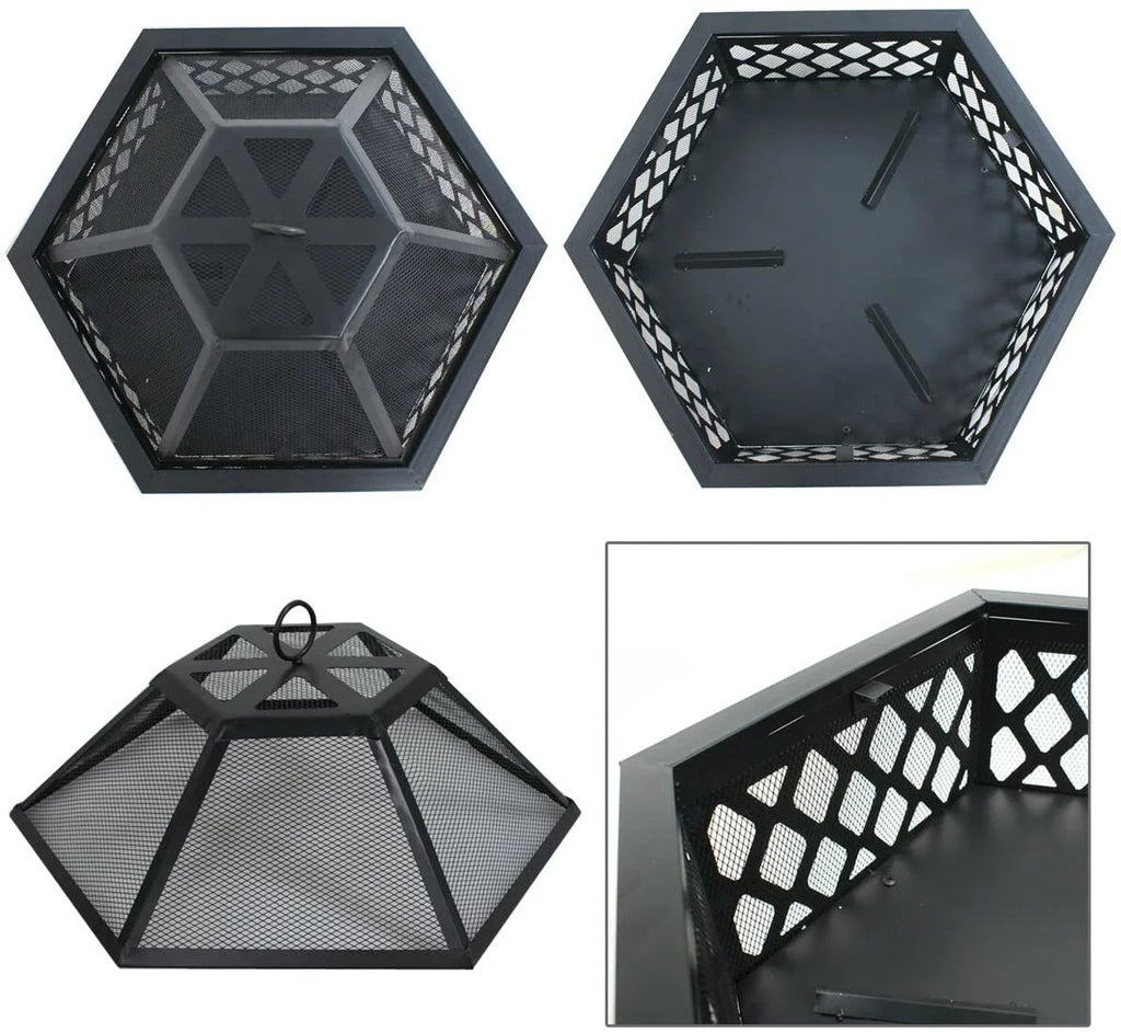 24 Hexagon Wood Bronze Finish Steel Fire Pit D579072
