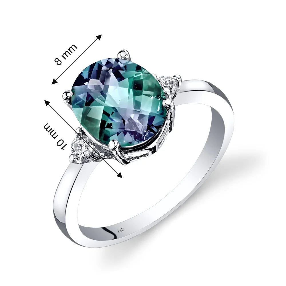 Oval-Cut Created Alexandrite and Diamond Accent 14kt White Gold Ring J5373