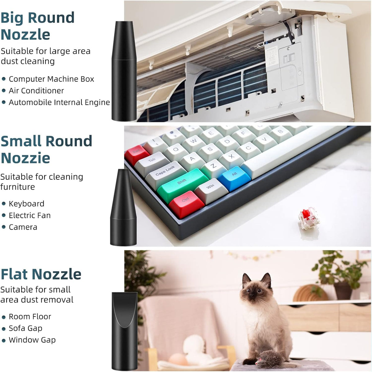 Mini Compressed Air Duster, 8000mAh Rechargeable Cordless Air Duster, 30000 RPM Electric Dust Blower with 3 Nozzle W51237