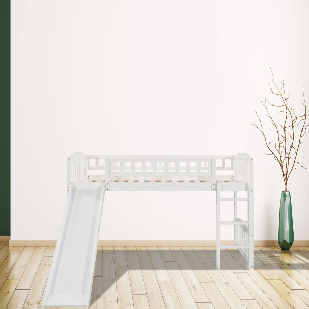 White Double Loft Bed with Slide and Ladder B72258