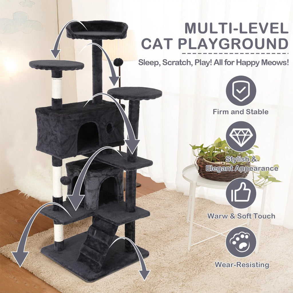 54in Dark Gray Cat Tree Tower with Scratching Posts V508437