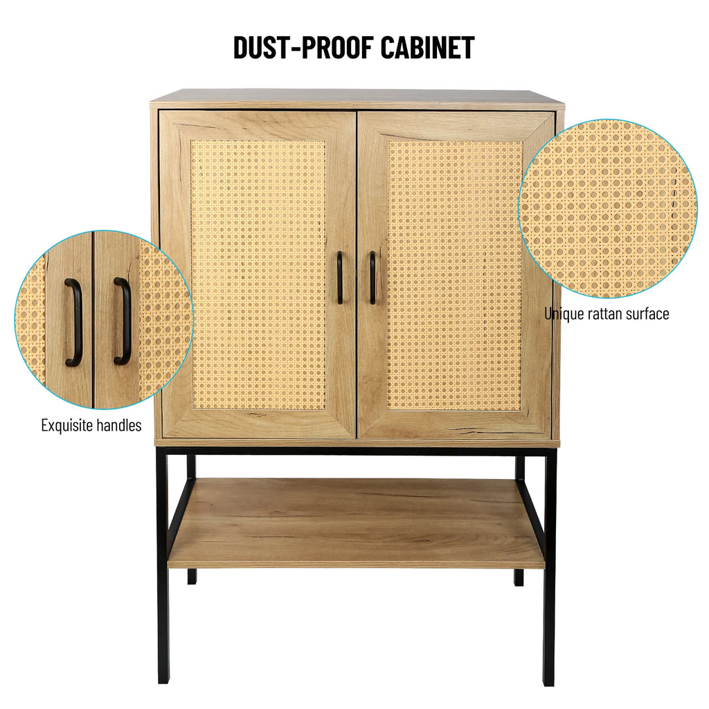 Wooden Cabinet with 2 Rattan Doors and Bottom Shelf M7105