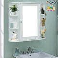 White Wooden Bathroom Storage Cabinet with Mirror Door & 8 Shelves L64961