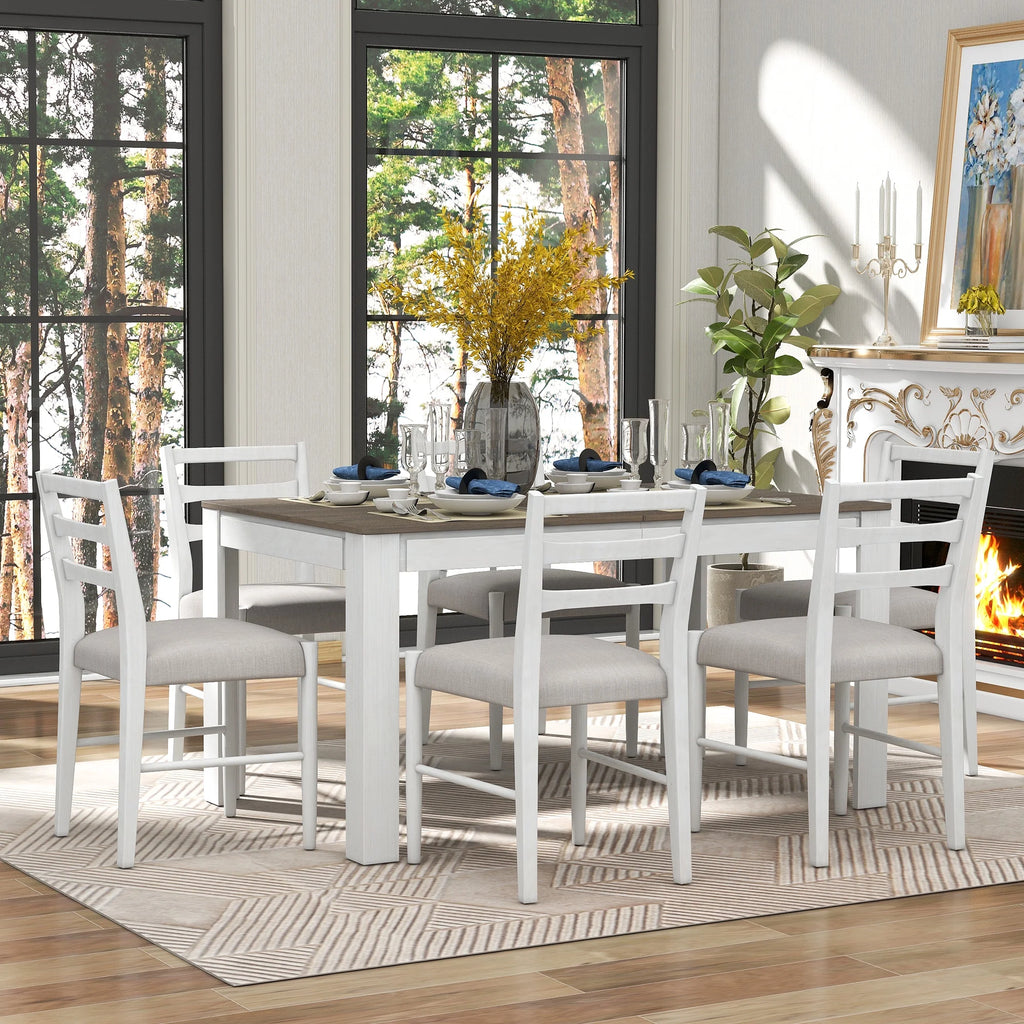 Farmhouse 7 Piece Dining Set Extendable Table with 12” Leaf and 2 Drawers O201303