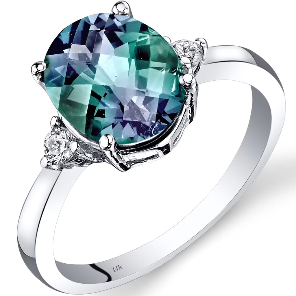 Oval-Cut Created Alexandrite and Diamond Accent 14kt White Gold Ring J5373